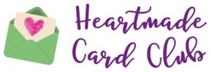 Heartmade Card Club logo: a hummingbird, a green envelope with a heart, a sea turtle and flowers